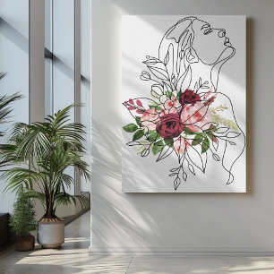 Impressão Em Tela Arte de uma linha com flores em marrom rosa