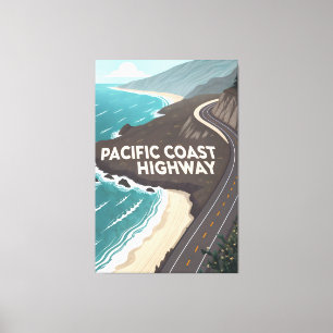 Impressão Em Tela Arte de Viagem Retro da Pacific Coast Highway
