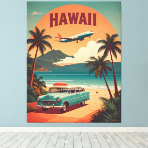 Impressão Em Tela Arte de Viagem Turístico do Havaí Retro Meados do