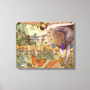 Impressão Em Tela Arte Deco Colagem de Pavão Flapper Paris Antigo