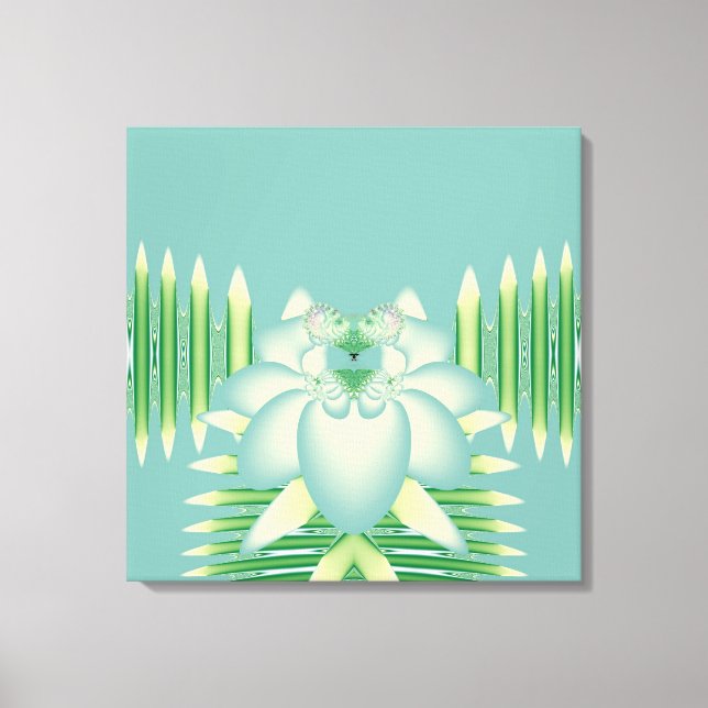Impressão Em Tela Arte Deco Floral Fractal Lótus Verde-Menta (Frente)