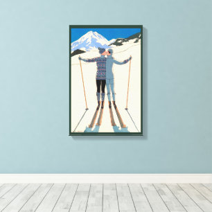 Impressão Em Tela Arte Deco Vintage, Amantes na Neve por George Barb