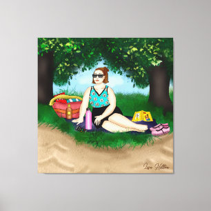 Impressão Em Tela Arte desenhada   Relaxamento de mulheres em Praia