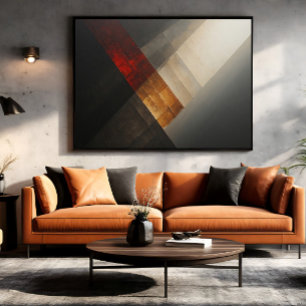 Impressão Em Tela Arte Diagonal Texturizada Abstrata Vermelho Dourad