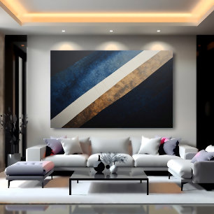 Impressão Em Tela Arte Diagonal Texturizado Abstrato Azul Dourado