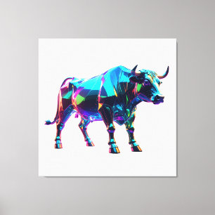 Impressão Em Tela Arte Digital Bull Colorida - Neon 3D Vibrante