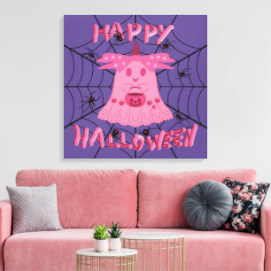 Impressão Em Tela Arte Digital Coquette Pink Ghost Feliz Halloween