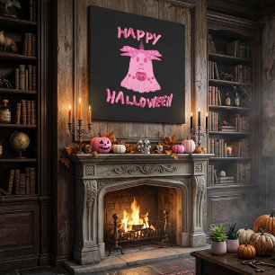Impressão Em Tela Arte Digital Coquette Pink Ghost Feliz Halloween