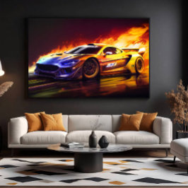 Impressão Em Tela Arte Digital de Carro de Corrida Esportivo Ardente