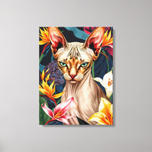 Impressão Em Tela Arte Digital de Gato Sphynx Vibrante