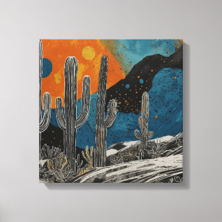 Impressão Em Tela Arte do cacto do deserto azul