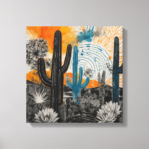 Impressão Em Tela Arte do cacto do deserto do sol laranja