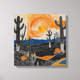 Impressão Em Tela Arte do cacto do deserto laranja