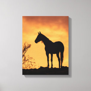 Impressão Em Tela Arte do Céu do Pôr do Sol Silhueta de Cavalo