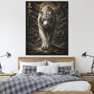 Impressão Em Tela Arte do Guerreiro Rei Tigre Branco – Estilo de Tin