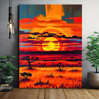 Impressão Em Tela Arte do Muro Sunset da Savana Africana - Paisagem