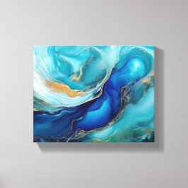 Impressão Em Tela Arte do Oceano Abstrato Tranquilo em Cobalto e Tea