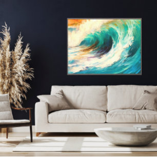 Impressão Em Tela Arte do Oceano Negro e Laranja Queimado