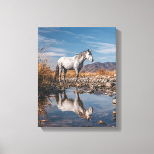 Impressão Em Tela Arte do Rio de Reflexo da Montanha do Cavalo Branc