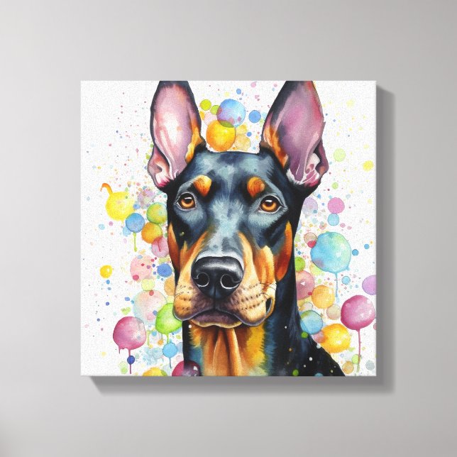 Impressão Em Tela Arte Doberman Colorida Moderna (Frente)