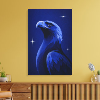 Impressão Em Tela Arte Editorial Monocromática Águia Azul Elegante