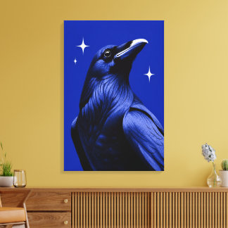Impressão Em Tela Arte Editorial Monocromática Azul Elegante Corvo
