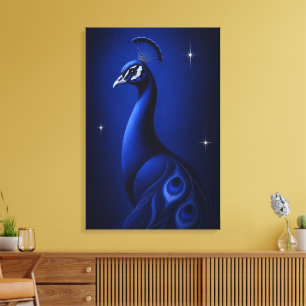 Impressão Em Tela Arte Editorial Monocromática Azul Elegante do Pavã