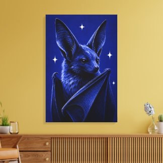 Impressão Em Tela Arte Editorial Monocromática de Morcego Azul Elega