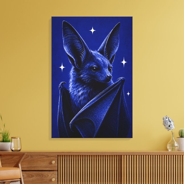 Impressão Em Tela Arte Editorial Monocromática de Morcego Azul Elega (Insitu(Sala de estar))