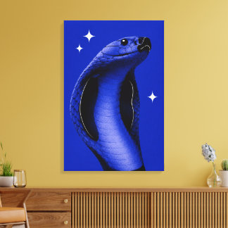 Impressão Em Tela Arte Editorial Monocromático Azul Elegante Cobra