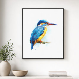 Impressão Em Tela Arte em Aquarela de Martim-Pescador-de-Cinto