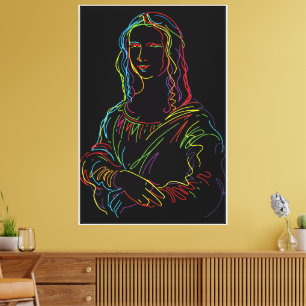 Impressão Em Tela Arte em linha abstrata da Mona Lisa em néon