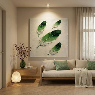 Impressão Em Tela Arte em óleo de pena verde texturizada moderna imp