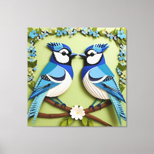 Impressão Em Tela Arte em Papel de Pássaros Azuis