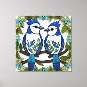 Impressão Em Tela Arte em papel de pássaros gaios azuis