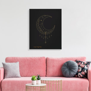 Impressão Em Tela Arte em Tecido Minimalista de Lua em Ouro de Luxo