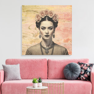 Impressão Em Tela Arte em Tela Coroa de Rosa Frida Rústica