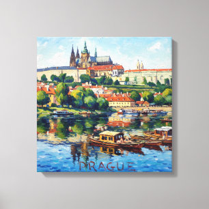 Impressão Em Tela Arte em Tela da Cena do Castelo e Rio de Praga