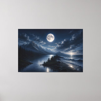 Impressão Em Tela Arte em Tela Lago da Montanha ao Luar - Lua Cheia