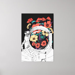 Impressão Em Tela Arte espacial floral astronauta