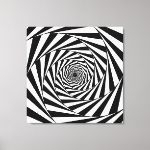 Impressão Em Tela Arte Espiral Negra e Branca Moderna Abstrato