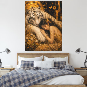 Impressão Em Tela Arte Fantasia Guardião Eterno do Tigre Branco Dour