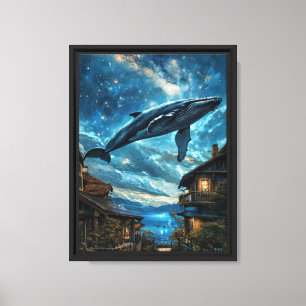 Impressão Em Tela Arte Fantástica de Baleia Voadora para Sonhadores