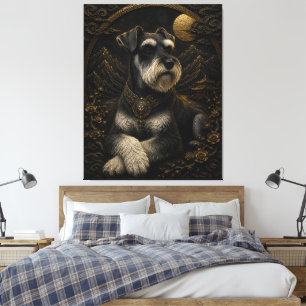 Impressão Em Tela Arte Fantástica do Majestoso Schnauzer Preto Doura