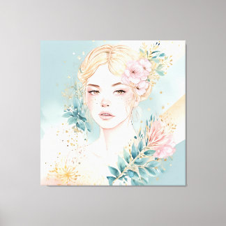 Impressão Em Tela Arte Feminina Sonhadora em Pastel