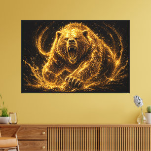 Impressão Em Tela Arte Feroz Rugido de Urso Dourado