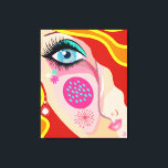 Impressão Em Tela Arte Fina Abstrato Moderna<br><div class="desc">Um rosto abstrato,  branco e esquisito,  de menina,  com um grande olho azul e cabelo ondulado colorido,  em vermelho,  com listras em laranja e amarelo.</div>