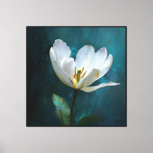 Impressão Em Tela Arte Floral Abstrata Tulipa Branca Serenidade