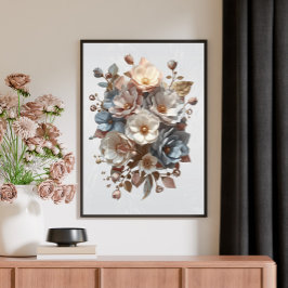 Impressão Em Tela Arte Floral Botânica Elegante 3D