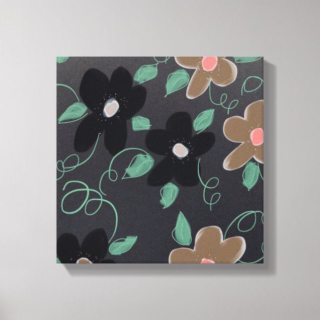 Impressão Em Tela Arte Floral com Preto (Frente)